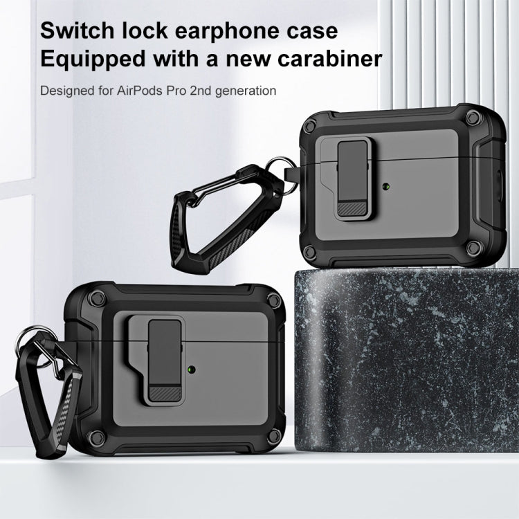 For AirPods Pro 2 TPU + PC Wireless Bluetooth Earphone Protective Case with Switch Lock & Hook(Grey) - For AirPods Pro 2 by buy2fix | Online Shopping UK | buy2fix