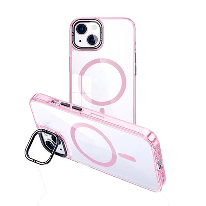 For iPhone 14 Plus MagSafe Magnetic Invisible Holder Transparent Phone Case(Pink) by buy2fix