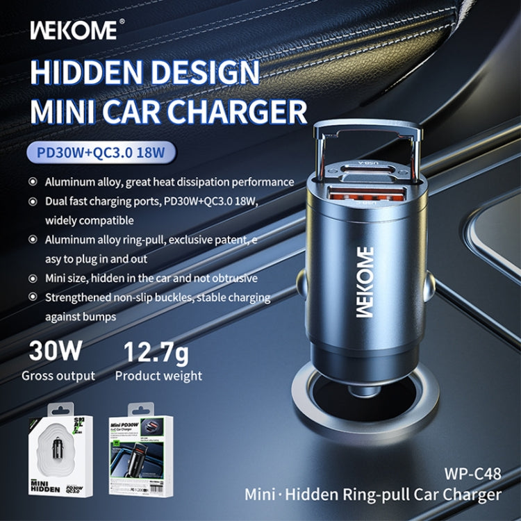 WK WP-C48 Mini Invisible Pull Ring 30W USB + USB-C / Type-C Car Charger(Black) - Car Charger by WK | Online Shopping UK | buy2fix