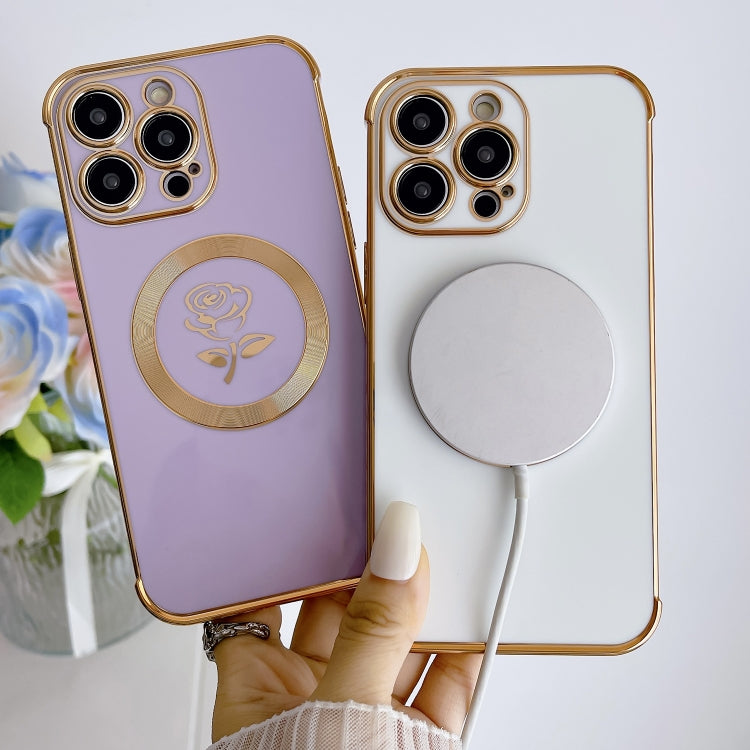 For iPhone 12 Pro Electroplate Side Roses Flower MagSafe Phone Case(Pink) by buy2fix