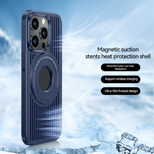 For iPhone 15 Pro Cooling MagSafe Magnetic Ring Holder Phone Case(Blue) by buy2fix