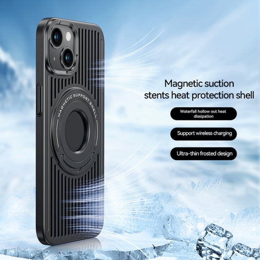 For iPhone 15 Plus Cooling MagSafe Magnetic Ring Holder Phone Case(Black) by buy2fix