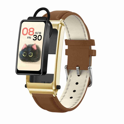 K80 1.57 inch Leather Band IP67 Earphone Detachable Smart Watch Support Bluetooth Call(Gold) - Smart Watches by buy2fix | Online Shopping UK | buy2fix