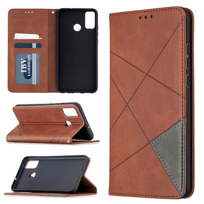 For Huawei Honor 9X Lite Rhombus Texture Horizontal Flip Magnetic Leather Case with Holder & Card Slots & Wallet(Brown) by buy2fix