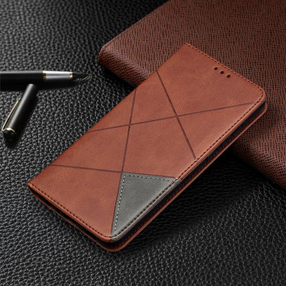 For Huawei Honor 9X Lite Rhombus Texture Horizontal Flip Magnetic Leather Case with Holder & Card Slots & Wallet(Brown) by buy2fix