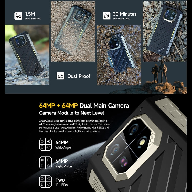 [HK Warehouse] Ulefone Armor 22, 8GB+128GB, IP68/IP69K Rugged Phone, 6.58 inch Android 13 MediaTek Helio G96 Octa Core, Network: 4G, NFC, OTG(All Black) - Ulefone by Ulefone | Online Shopping UK | buy2fix