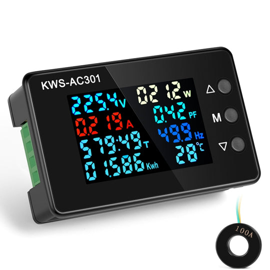 KWS-AC301-100A 50-300V AC Digital Current Voltmeter with Closed Transformer(Black)