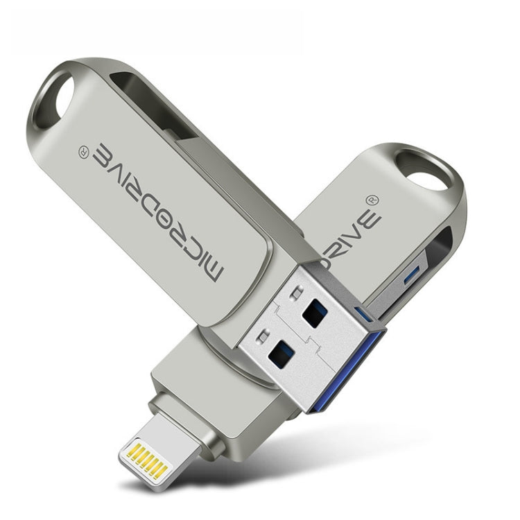 MicroDrive 2 In 1  8 Pin + USB 2.0 Portable Metal USB Flash Disk, Capacity:16GB(Silver) - USB Flash Drives by MICRODRIVE | Online Shopping UK | buy2fix