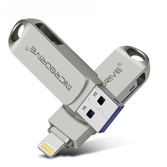 MicroDrive 2 en 1 8 broches + USB 2.0 Disque flash USB portable en métal, capacité: 128 Go (argent)