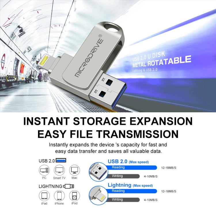 MicroDrive 2 In 1  8 Pin + USB 2.0 Portable Metal USB Flash Disk, Capacity:256GB(Silver) - USB Flash Drives by MICRODRIVE | Online Shopping UK | buy2fix