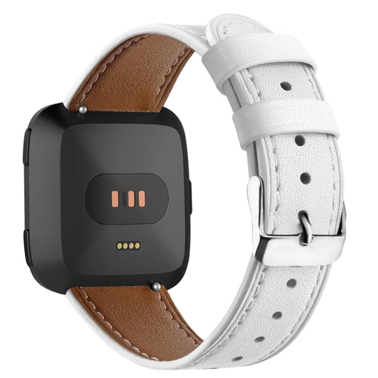 For Fitbit Versa 2 / Fitbit Versa / Fitbit Versa Lite Leather Watch Band with Round Tail Buckle(White) by buy2fix