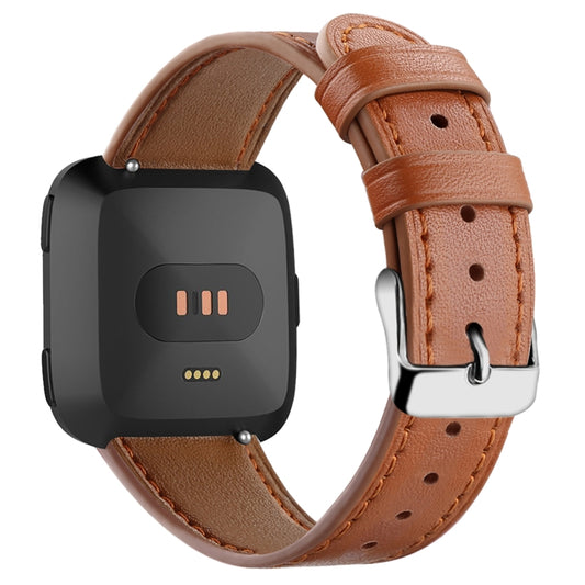 For Fitbit Versa 2 / Fitbit Versa / Fitbit Versa Lite Leather Watch Band with Round Tail Buckle(Brown) by buy2fix