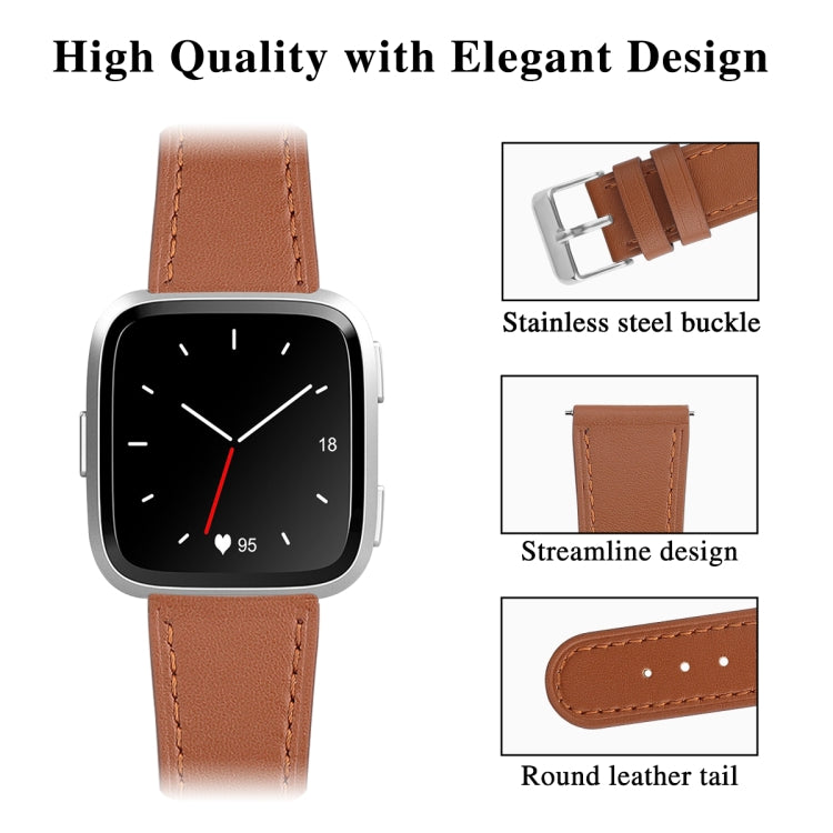 For Fitbit Versa 2 / Fitbit Versa / Fitbit Versa Lite Leather Watch Band with Round Tail Buckle(Brown) - Smart Wear by buy2fix | Online Shopping UK | buy2fix