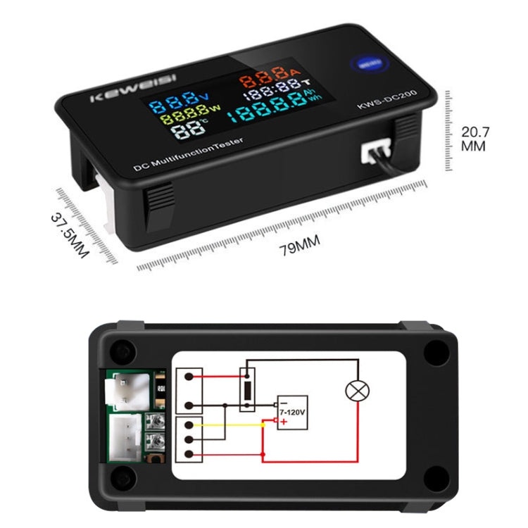 KWS-DC200-50A 8-120V DC Digital Display Voltage Current Watch with Shunt(Black) - Current & Voltage Tester by buy2fix | Online Shopping UK | buy2fix