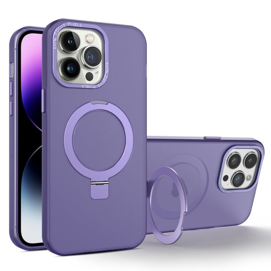 For iPhone 15 Pro MagSafe Metal Holder Frosted Translucent Phone Case(Dark Purple) - iPhone 15 Pro Cases by buy2fix | Online Shopping UK | buy2fix