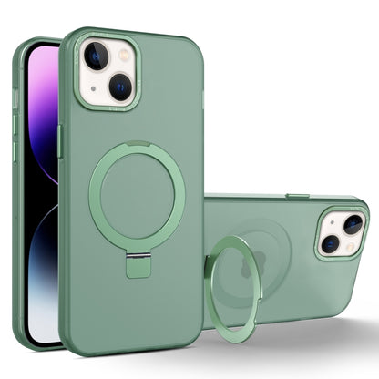 For iPhone 14 Plus MagSafe Metal Holder Frosted Translucent Phone Case(Green) - iPhone 14 Plus Cases by buy2fix | Online Shopping UK | buy2fix