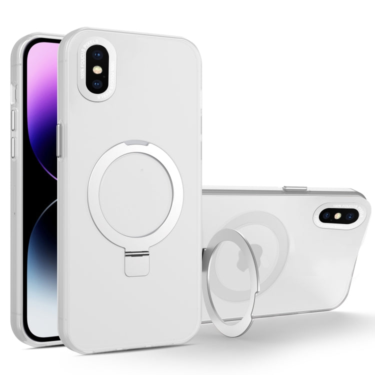 For iPhone XS / X MagSafe Metal Holder Frosted Translucent Phone Case(White) - More iPhone Cases by buy2fix | Online Shopping UK | buy2fix