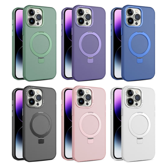 For iPhone 11 MagSafe Metal Holder Frosted Translucent Phone Case(White) by buy2fix