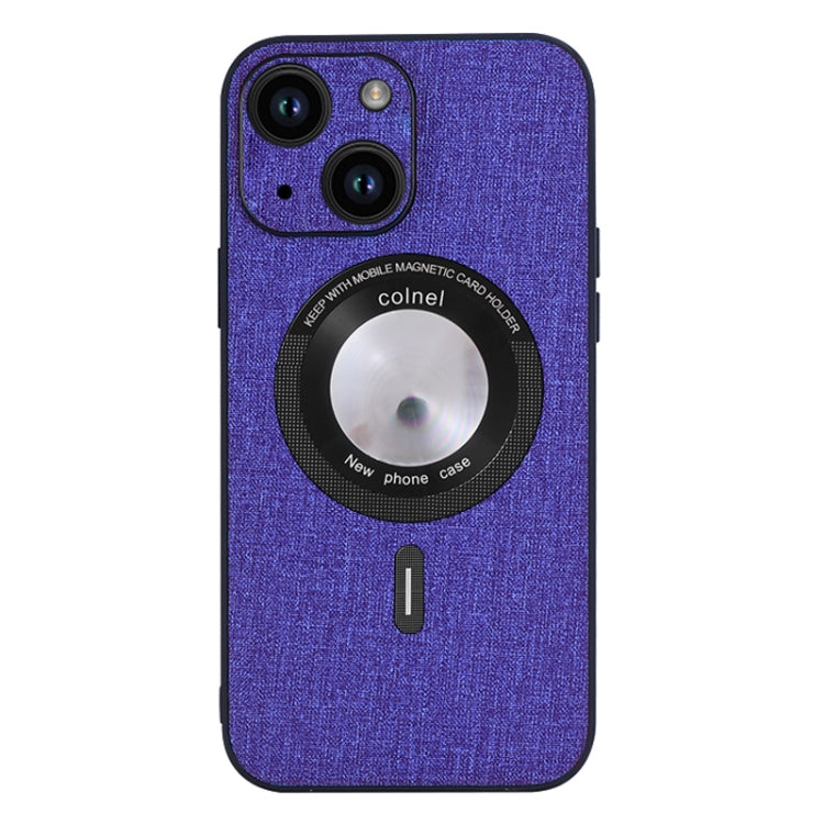 For iPhone 15 Cloth Texture MagSafe Magnetic PU Phone Case(Purple) - iPhone 15 Cases by buy2fix | Online Shopping UK | buy2fix