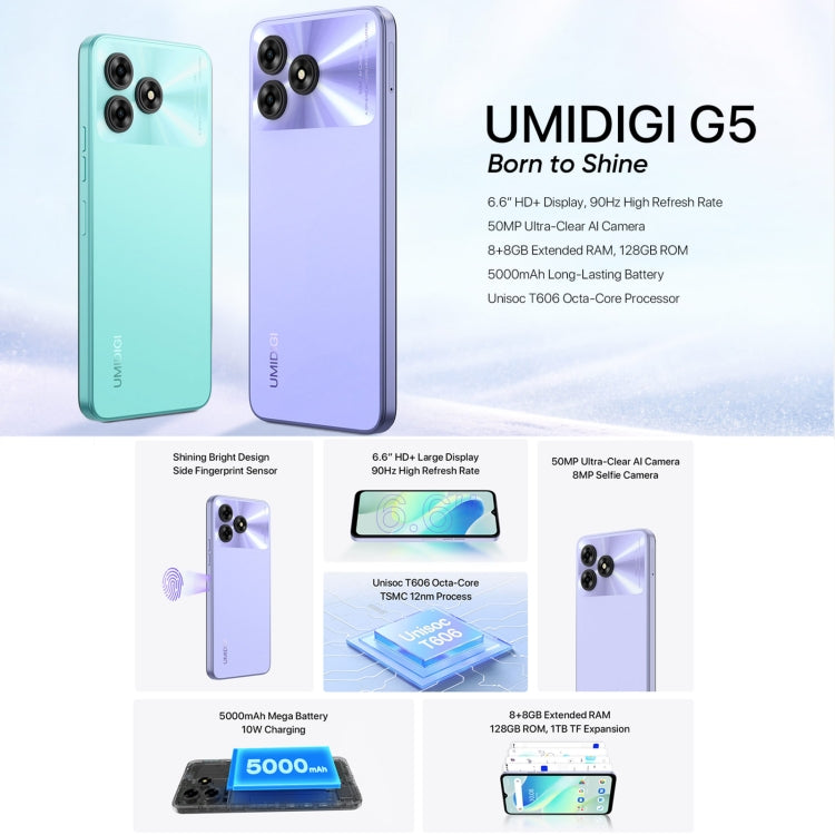 [HK Warehouse] UMIDIGI G5, 8GB+128GB, Face ID & Side Fingerprint Identification, 6.6 inch Android 13 Unisoc T606 Octa Core, Network: 4G(Graphite Black) - UMIDIGI by UMIDIGI | Online Shopping UK | buy2fix