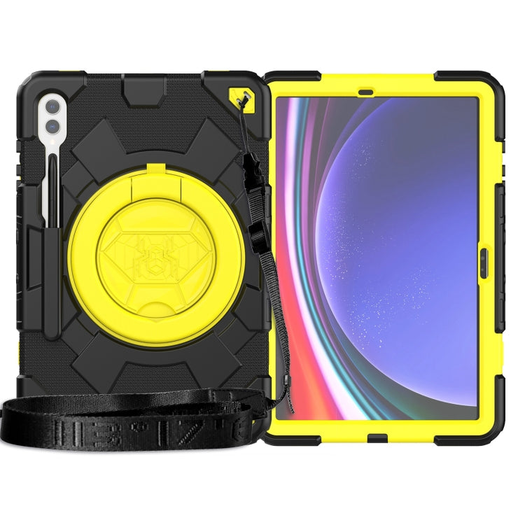 For Samsung Galaxy Tab S9+ Spider Rotation Handle Silicone Hybrid PC Tablet Case(Black Yellow) - Galaxy Tab S9+ Cases by buy2fix | Online Shopping UK | buy2fix