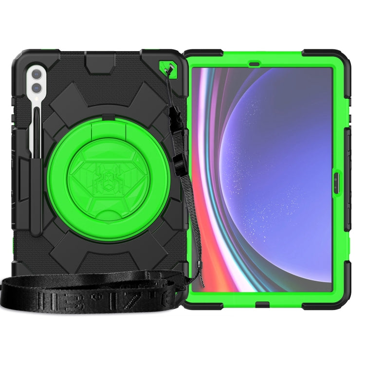 For Samsung Galaxy Tab S9+ Spider Rotation Handle Silicone Hybrid PC Tablet Case(Black Green) - Galaxy Tab S9+ Cases by buy2fix | Online Shopping UK | buy2fix