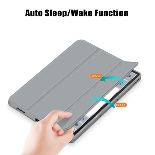 For Lenovo Tab P12 12.7 /P12 Pro 2nd Gen 3-folding TPU Smart Leather Tablet Case(Grey) by buy2fix