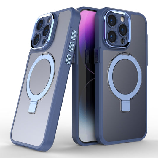 For iPhone 15 Pro Max MagSafe Magnetic Metal Holder Phone Case(Blue) by buy2fix