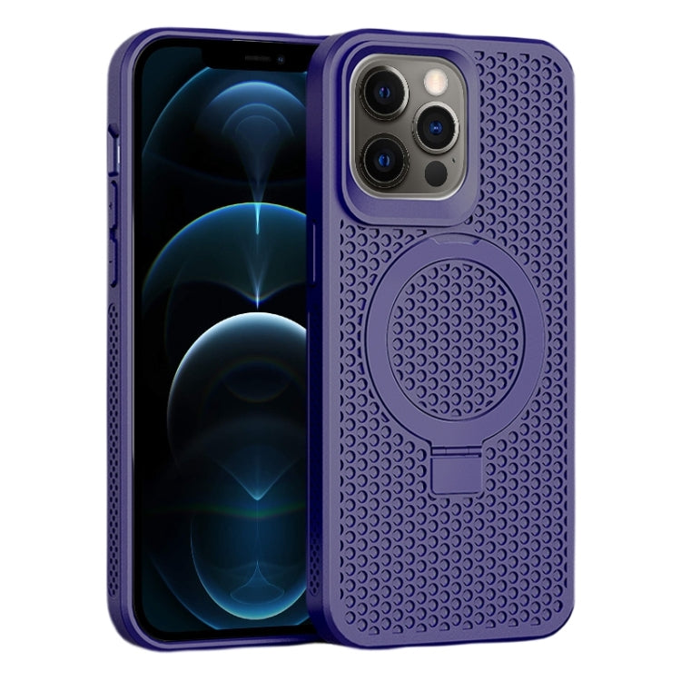 For iPhone 12 Pro Max Skin Feel PC+TPU Cooling Magnetic Magsafe Phone Case with Stand(Purple) by buy2fix