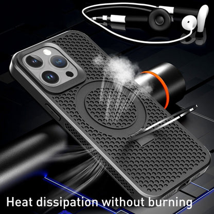 For iPhone 12 Pro Max Skin Feel PC+TPU Cooling Magnetic Magsafe Phone Case with Stand(Black) - iPhone 12 Pro Max Cases by buy2fix | Online Shopping UK | buy2fix