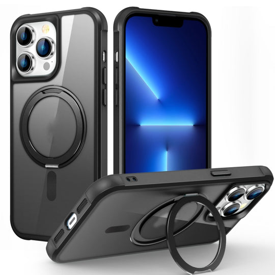 For iPhone 13 Pro MagSafe Magnetic Rotating Holder Phone Case(Black)