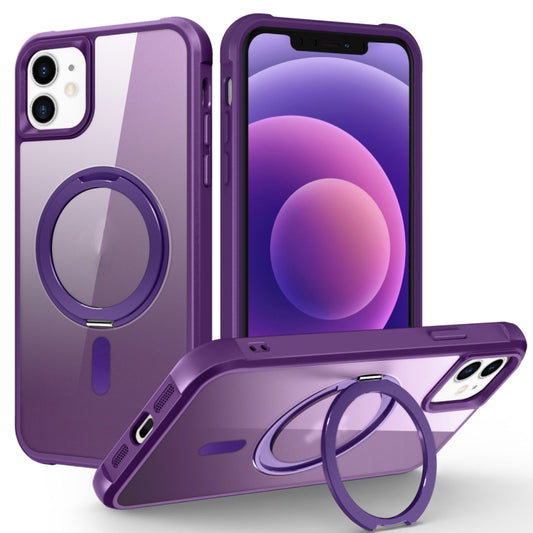 For iPhone 12 / 12 Pro MagSafe Magnetic Rotating Holder Phone Case(Purple) by buy2fix