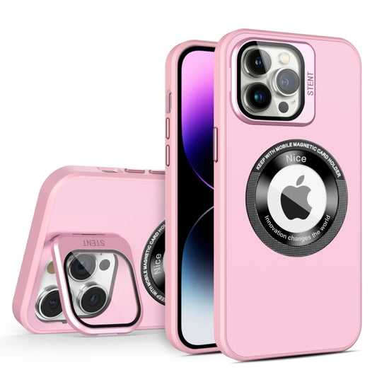 For iPhone 14 Pro Max Skin Feel Magnifier MagSafe Lens Holder Phone Case(Pink) - iPhone 14 Pro Max Cases by buy2fix | Online Shopping UK | buy2fix