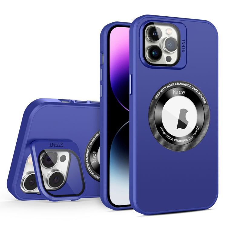 For iPhone 12 Pro Max Skin Feel Magnifier MagSafe Lens Holder Phone Case(Purple) - iPhone 12 Pro Max Cases by buy2fix | Online Shopping UK | buy2fix