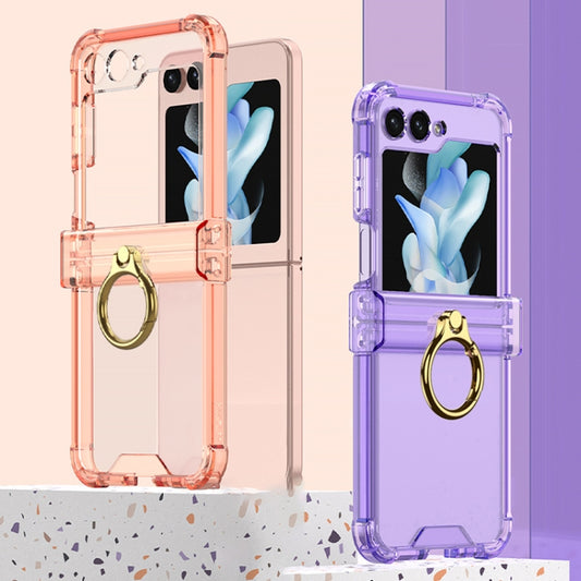 For Samsung Galaxy Z Flip5 Gkk Airbag Hinge Silicone Phone Case with Ring Holder(Transparent) by GKK