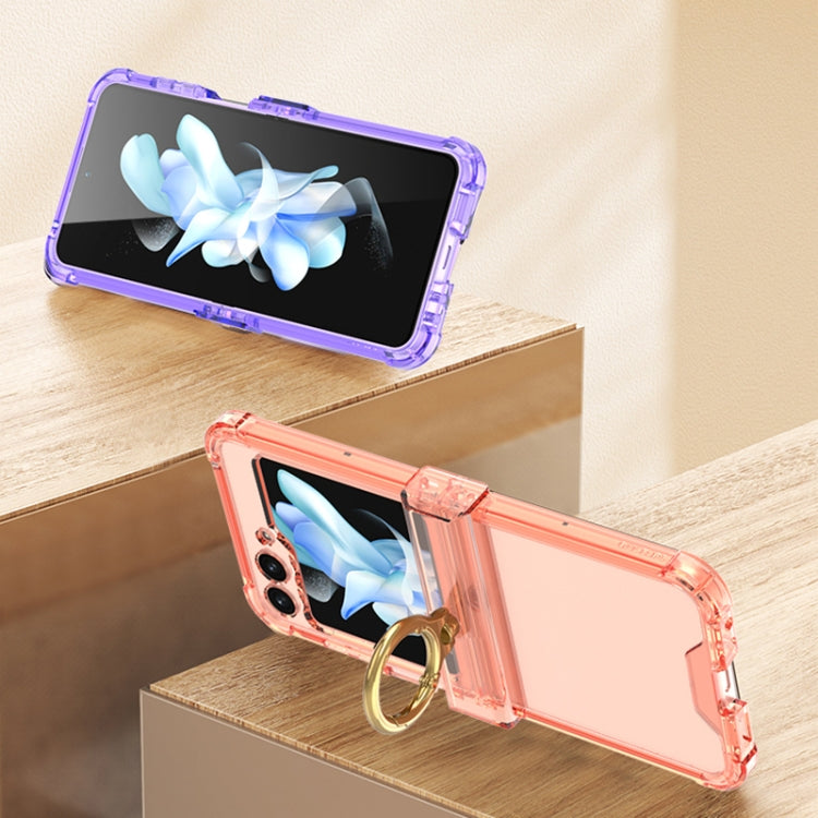 For Samsung Galaxy Z Flip5 Gkk Airbag Hinge Silicone Phone Case with Ring Holder & Tempered Film(Transparent Orange) - Galaxy Z Flip5 Cases by GKK | Online Shopping UK | buy2fix