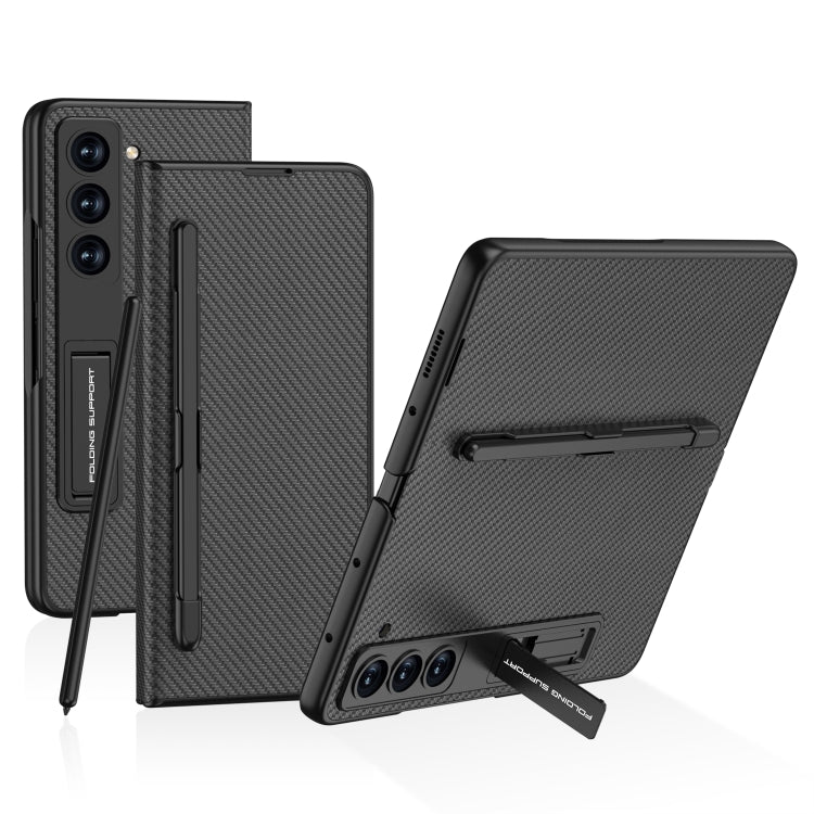 For Samsung Galaxy Z Fold5 GKK Flip Leather All-Inclusive Phone Case with Pen Holder(Carbon Fiber) - Galaxy Z Fold5 Cases by GKK | Online Shopping UK | buy2fix