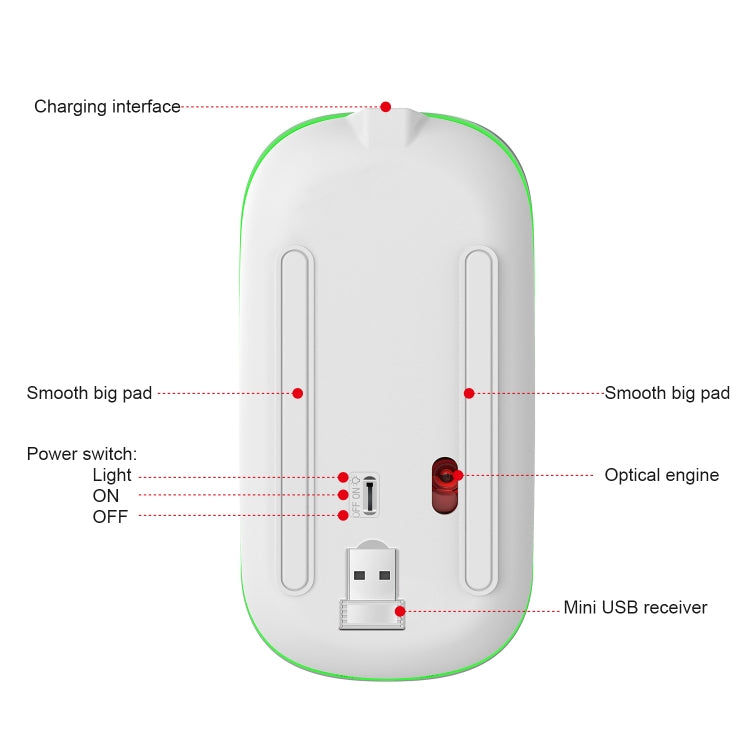 HXSJ M40 2.4GHZ 800,1200,1600dpi Third Gear Adjustment Colorful Wireless Mouse USB Rechargeable(Silver) - Wireless Mice by HXSJ | Online Shopping UK | buy2fix