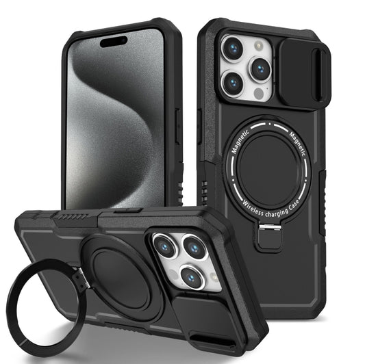 For iPhone 15 Pro Max Sliding Camshield Magsafe Holder TPU Hybrid PC Phone Case(Black) - iPhone 15 Pro Max Cases by buy2fix | Online Shopping UK | buy2fix