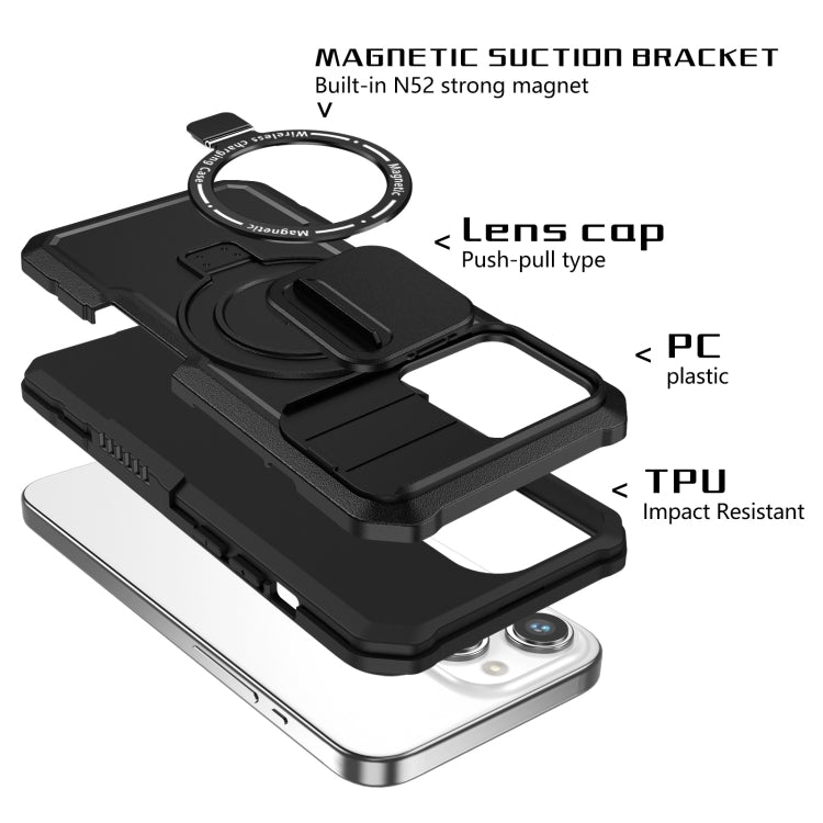 For iPhone 15 Pro Max Sliding Camshield Magsafe Holder TPU Hybrid PC Phone Case(Black) - iPhone 15 Pro Max Cases by buy2fix | Online Shopping UK | buy2fix