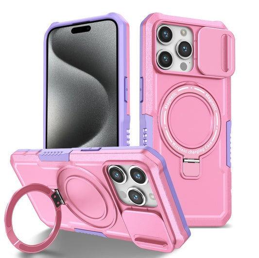 For iPhone 15 Pro Sliding Camshield Magsafe Holder TPU Hybrid PC Phone Case(Purple Pink) - iPhone 15 Pro Cases by buy2fix | Online Shopping UK | buy2fix