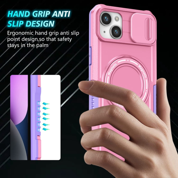 For iPhone 14 Plus Sliding Camshield MagSafe Holder TPU Hybrid PC Phone Case(Purple Pink) by buy2fix