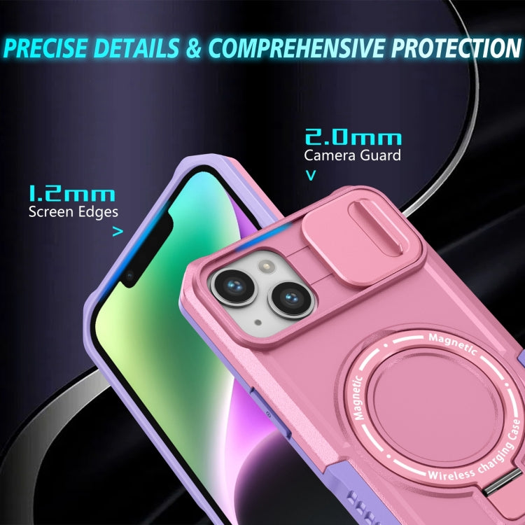 For iPhone 14 Plus Sliding Camshield MagSafe Holder TPU Hybrid PC Phone Case(Purple Pink) by buy2fix