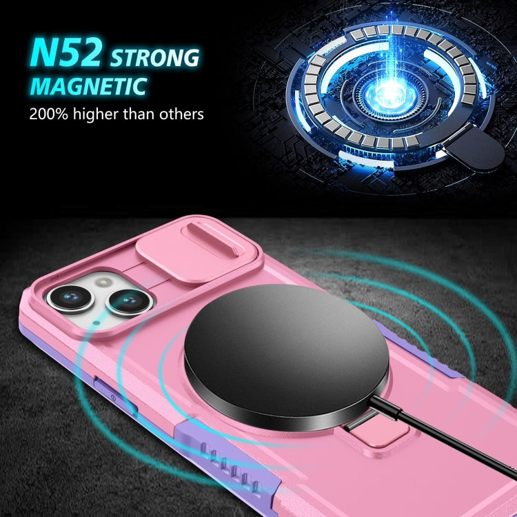 For iPhone 14 Plus Sliding Camshield MagSafe Holder TPU Hybrid PC Phone Case(Purple Pink) by buy2fix