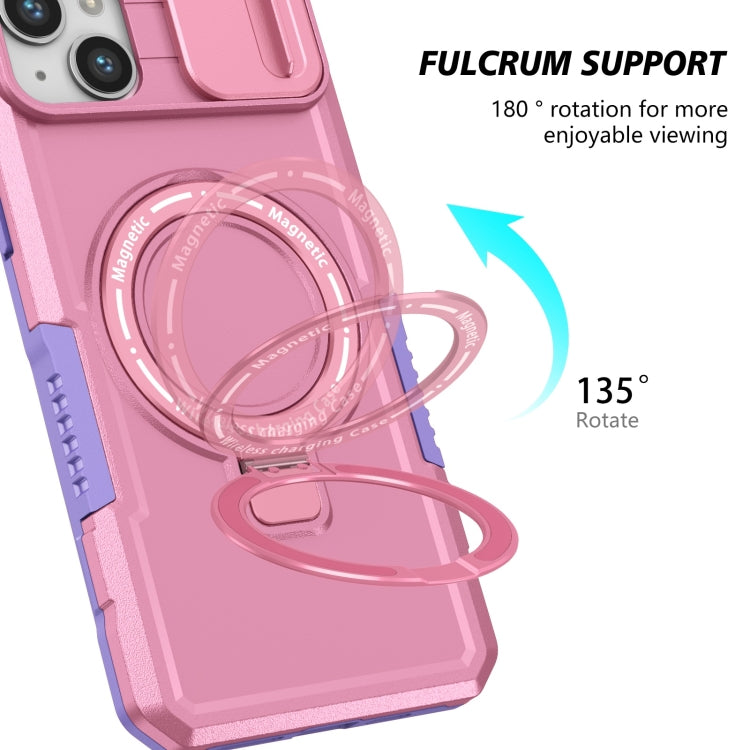 For iPhone 14 Plus Sliding Camshield MagSafe Holder TPU Hybrid PC Phone Case(Purple Pink) by buy2fix