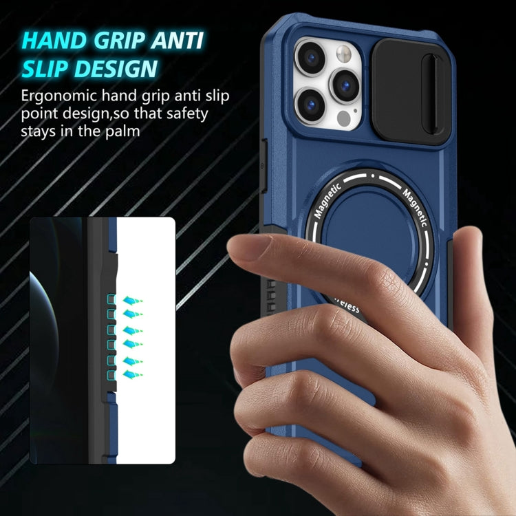 For iPhone 12 Pro Max Sliding Camshield MagSafe Holder TPU Hybrid PC Phone Case(Royal Blue) by buy2fix