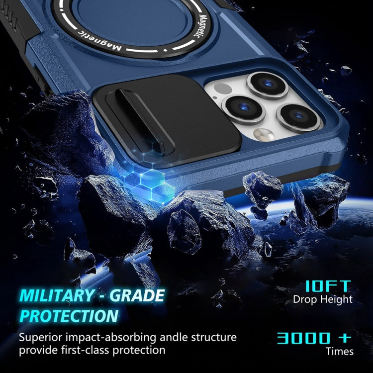 For iPhone 12 Pro Max Sliding Camshield MagSafe Holder TPU Hybrid PC Phone Case(Royal Blue) by buy2fix