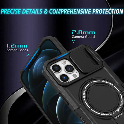 For iPhone 12 Pro Max Sliding Camshield MagSafe Holder TPU Hybrid PC Phone Case(Black) by buy2fix