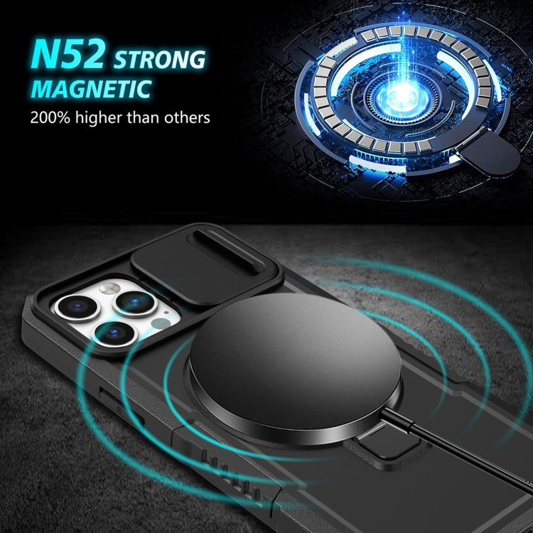 For iPhone 12 Pro Max Sliding Camshield MagSafe Holder TPU Hybrid PC Phone Case(Black) by buy2fix
