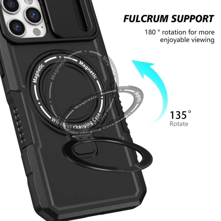 For iPhone 12 Pro Max Sliding Camshield MagSafe Holder TPU Hybrid PC Phone Case(Black) by buy2fix